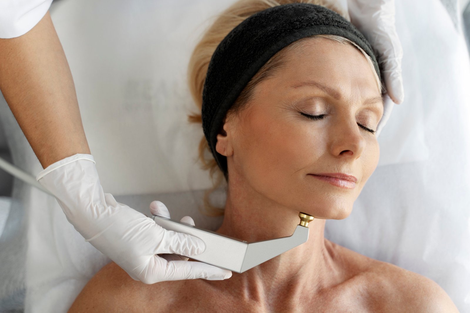 Close-up of woman with smooth, firm neck after Neck Contouring treatment at Couture Dermatology and Laser Beverly Hills Beverly Hills
