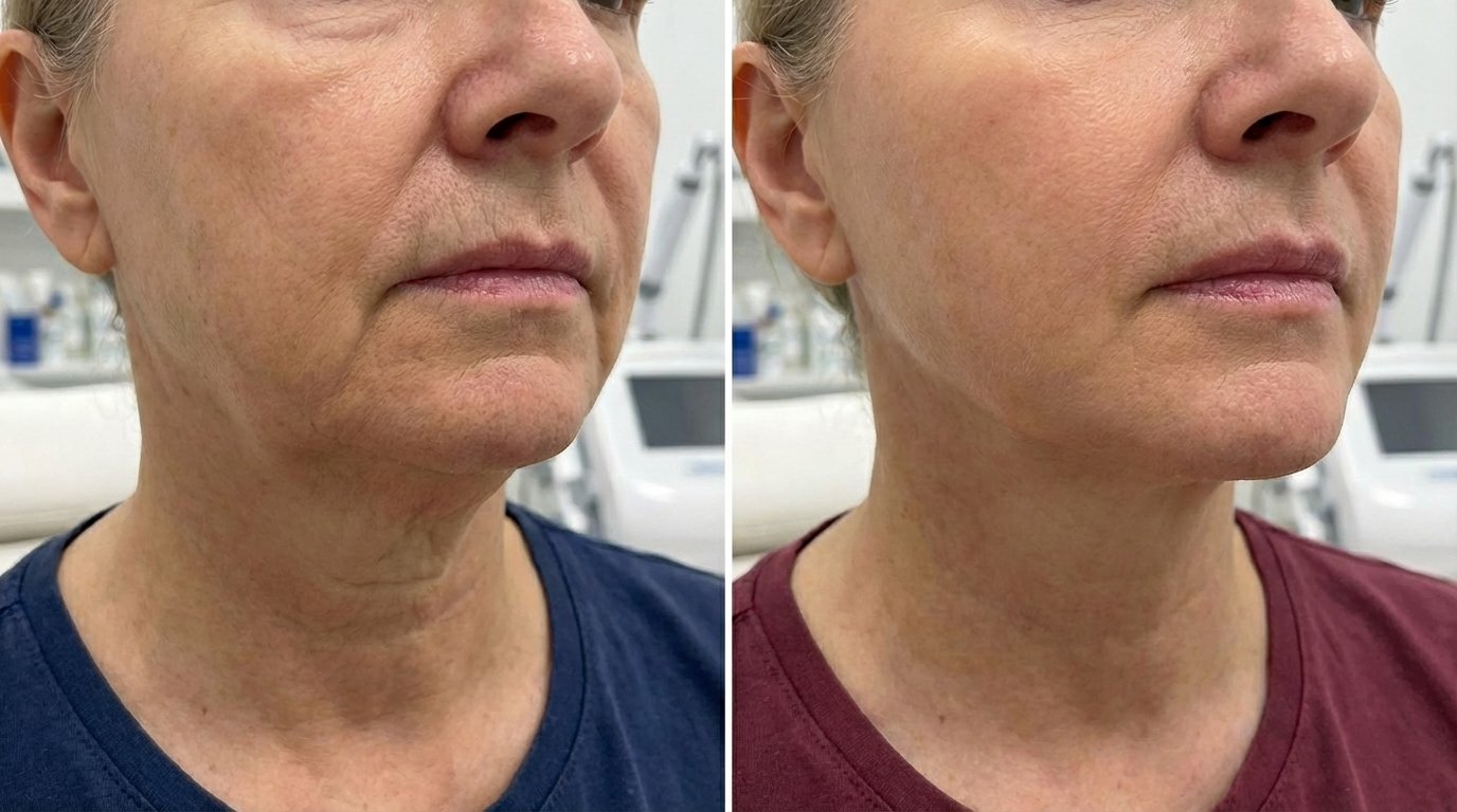 Non-surgical skin tightening before and after results at Couture Dermatology and Laser Beverly Hills
