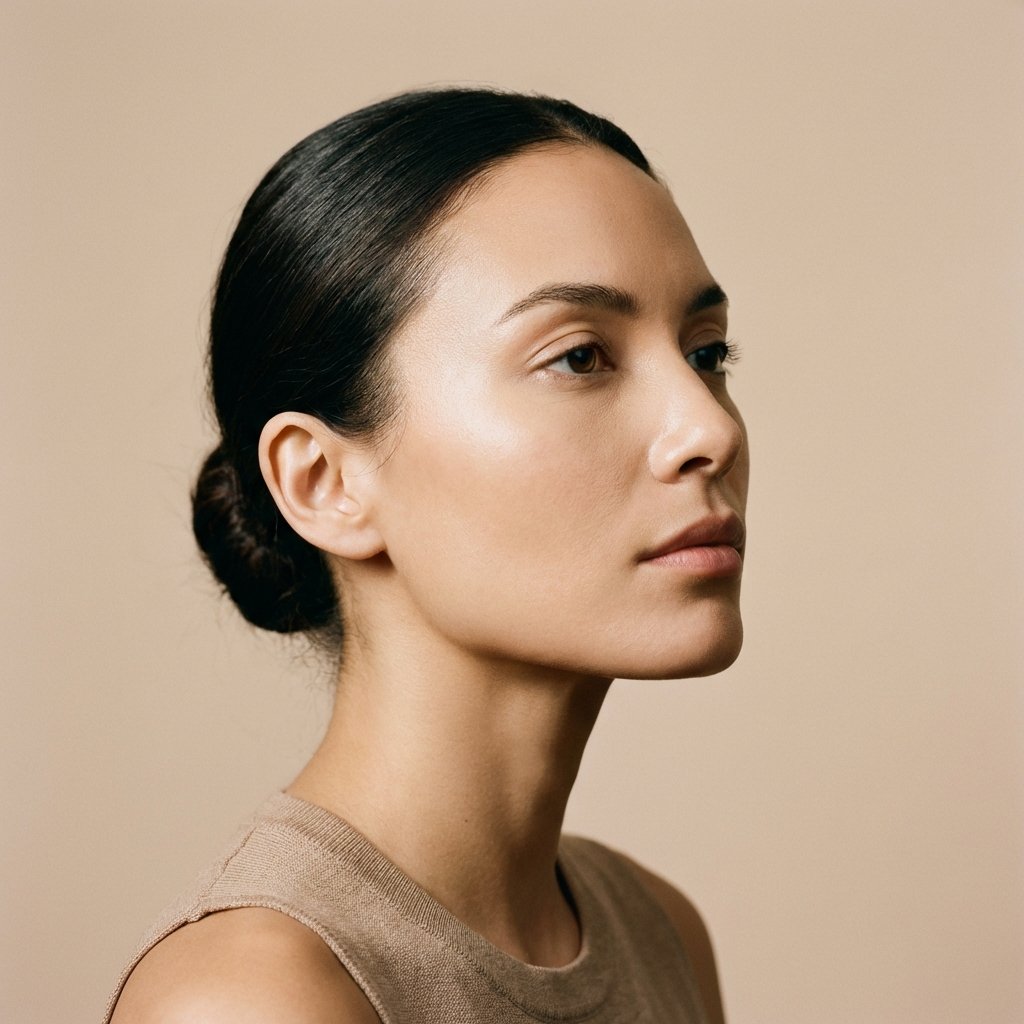 Three-quarter studio portrait showing a defined, contoured jawline — non-surgical jawline contouring at Couture Dermatology and Laser Beverly Hills